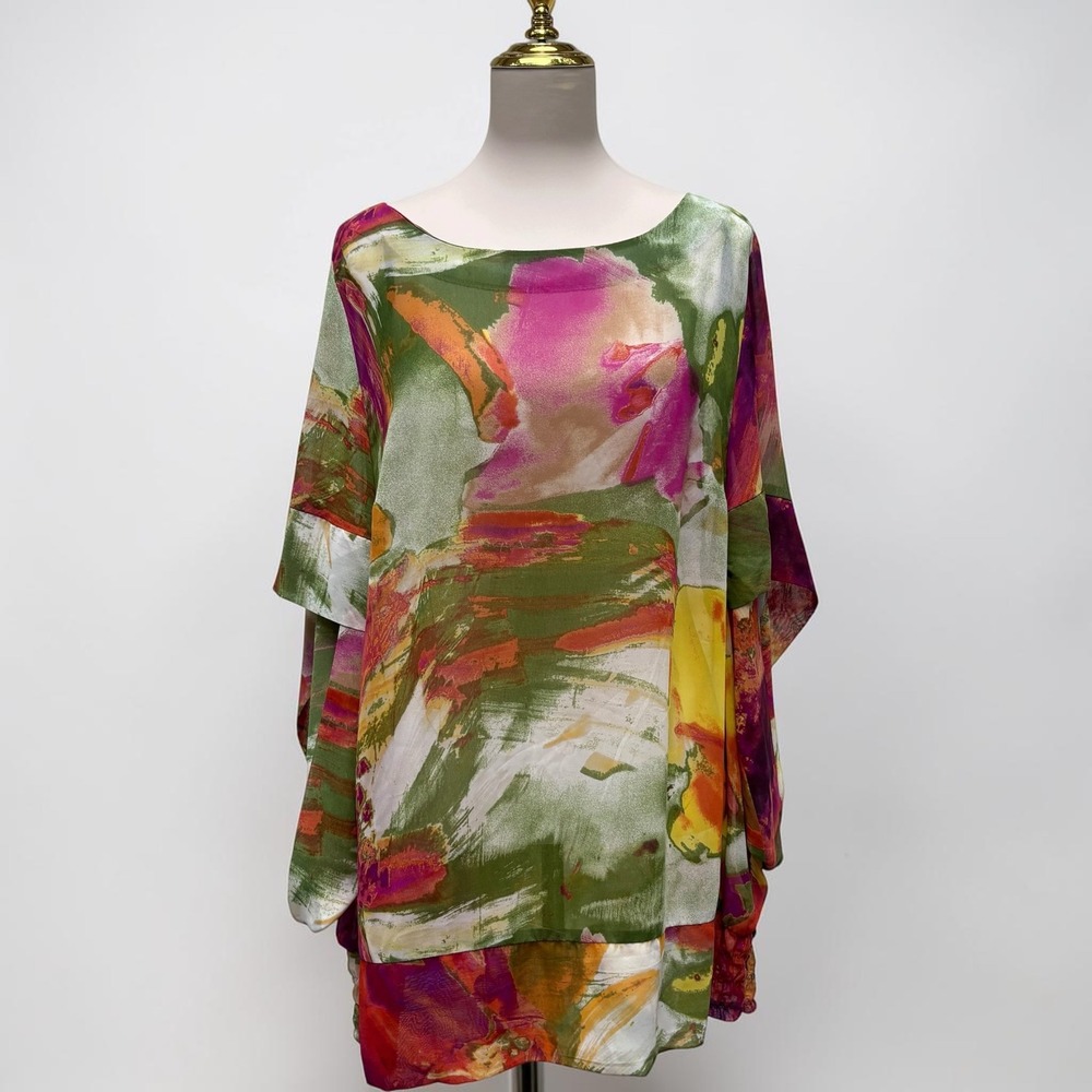 Lane Bryant Tunic 22/24 Multicolor Sheer Abstract Floral Watercolor Chiffon